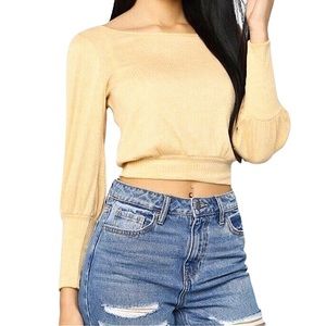 Fashion Nova Cropped Knit Balloon Sleeve Top Size Small